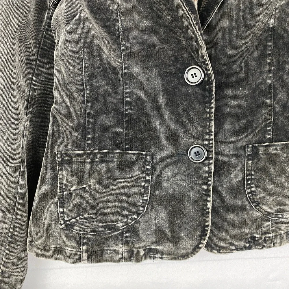 Y2K Corduroy Blazer Jacket Women Size L Charcoal Gray Vintage Wash Grunge - Picture 3 of 10